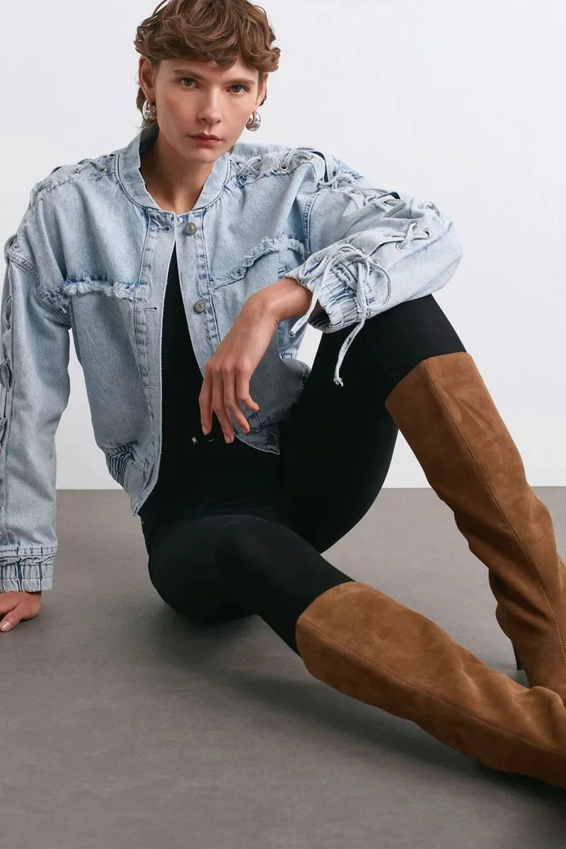 Dilvin Light Blue Denim DILVIN Women's Cropped Denim Jacket With Shirt Collar for Women | Best Price UAE