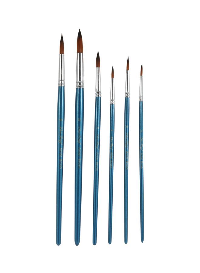 NIBEMINENT 6-Piece Professional Wooden Paint Brush Set Blue/Silver/Brown - Image 1