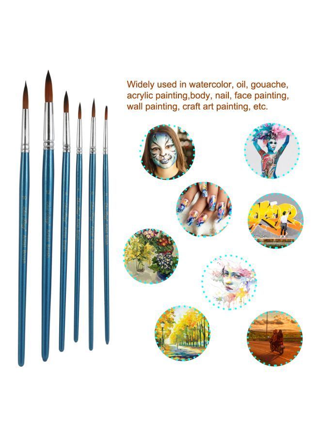 NIBEMINENT 6-Piece Professional Wooden Paint Brush Set Blue/Silver/Brown - Image 2