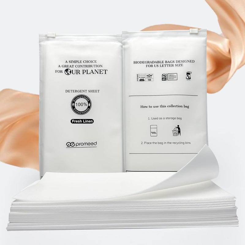 Promeed Silk Detergent Sheets for Delicates Ecofriendly Plastic Free Nonsentizizing Gentle Silk Wash Space Saving Easy to Carry Fresh Linen Scent 30 Sheets 60 Loads