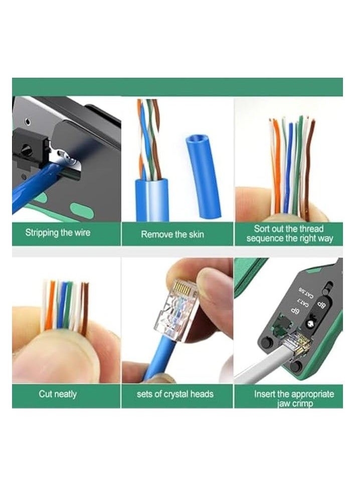 بروماس أداة تجعيد المرور RJ45، أداة تجعيد RJ45 Cat5 Cat6 Cat7، أداة تجعيد RJ11، أداة تجعيد كابل شبكة إيثرنت، كماشة أدوات صغيرة لمعدات التجعيد المعيارية (أخضر)  - Image 2