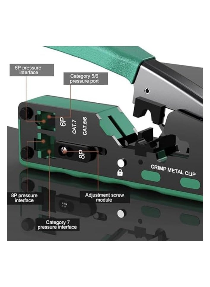 بروماس أداة تجعيد المرور RJ45، أداة تجعيد RJ45 Cat5 Cat6 Cat7، أداة تجعيد RJ11، أداة تجعيد كابل شبكة إيثرنت، كماشة أدوات صغيرة لمعدات التجعيد المعيارية (أخضر)  - Image 3