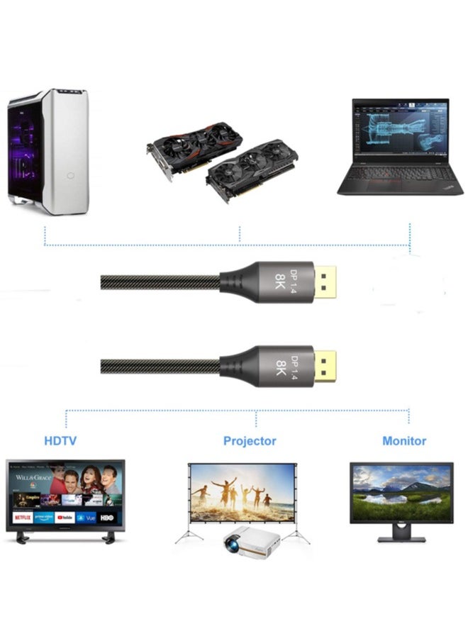 chixing كابل DisplayPort 8K Ultra HD DisplayPort 1.4 ذكر إلى ذكر كابل نايلون SPCC Shell، يدعم دقة 7680x4320 8K@60 هرتز، 4K@144 هرتز، 2K@165 هرتز HDP HDCP لشاشة الألعاب  - Image 2