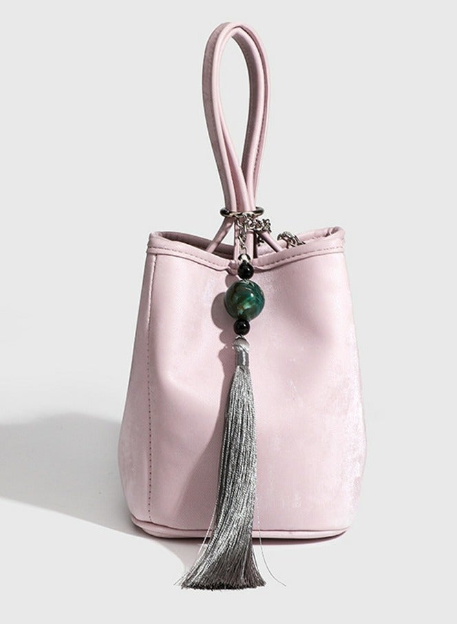 Loquat Small Bucket Bag for Women Simple Style Hobo Tote Bag Single Shoulder Crossbody Bag Handbag Pink  - Image 1