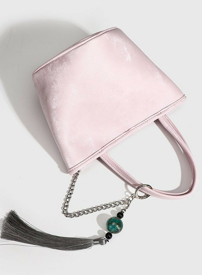 Loquat Small Bucket Bag for Women Simple Style Hobo Tote Bag Single Shoulder Crossbody Bag Handbag Pink  - Image 2