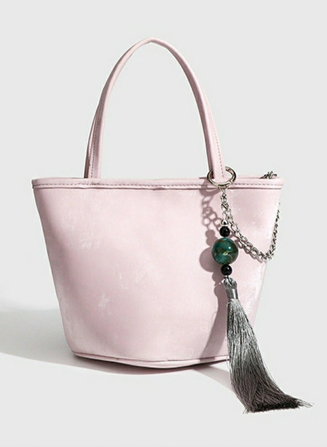 Loquat Small Bucket Bag for Women Simple Style Hobo Tote Bag Single Shoulder Crossbody Bag Handbag Pink  - Image 3
