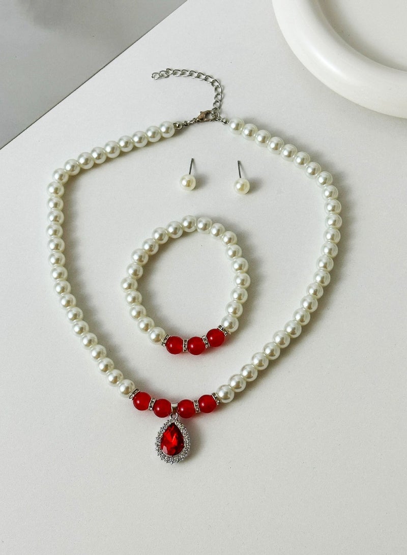 Goolsky Vintage Pearl Necklace with Red Crystal Pendant – Elegant & Romantic Choker for Women, Valentine’s Gift Jewelry  - Image 1