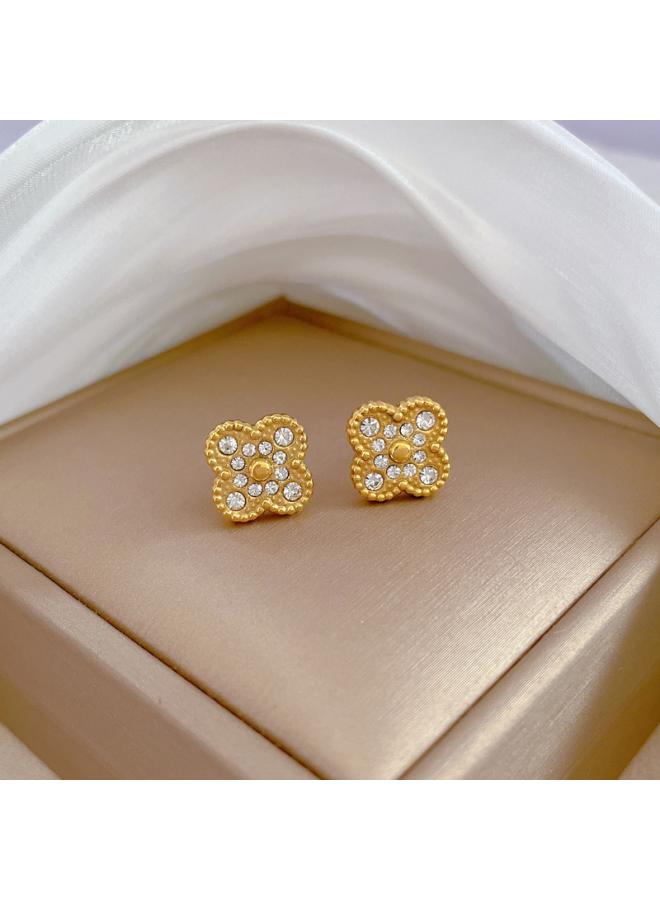 [full-body Titanium Steel] Fritillaria Lucky Grass Minimal Wind Earrings Cold Men's And Women's Earrings Personality Temperament Banquet Earrings 