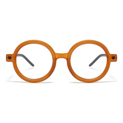 Gleyemor Retro Round Blue Light Glasses for Men Women Vintage Fake Nerd Circle Glasses Costume Cosplay Eyeglasses (Matte Orange) - Image 2