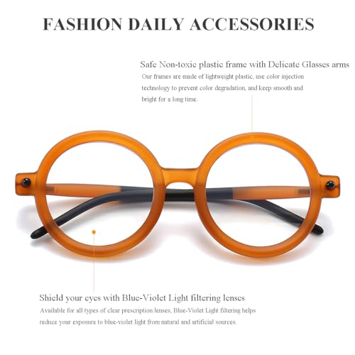 Gleyemor Retro Round Blue Light Glasses for Men Women Vintage Fake Nerd Circle Glasses Costume Cosplay Eyeglasses (Matte Orange) - Image 3