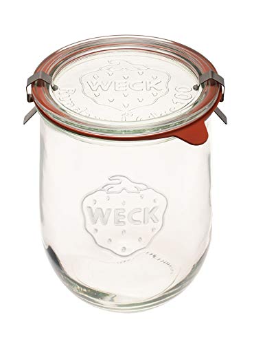 Weck Tulip Jar - Sour Dough Starter Jars for Sourdough - 1 x WECK 745 Large Clear Jar with Wide Mouth - 1 Liter Includes Glass Lid, rubber seal and steel clips - Image 1
