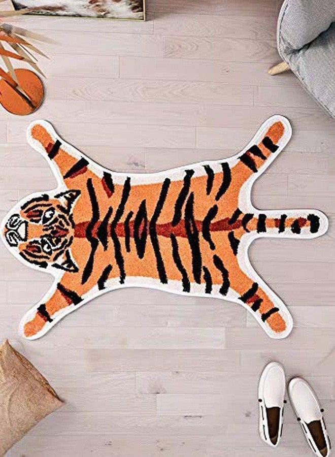 Seek4comfortable Tiger Printed Rug/Mat for Bathroom, Faux Tiger Non-Slip Door Mat Area Rug Absorbent Bathtub Rug for Small Home Decor Animal Printed Carpet Bathroom Plush Shower Rugs (Orange) - Image 2