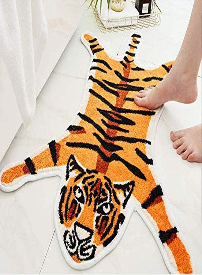 Seek4comfortable Tiger Printed Rug/Mat for Bathroom, Faux Tiger Non-Slip Door Mat Area Rug Absorbent Bathtub Rug for Small Home Decor Animal Printed Carpet Bathroom Plush Shower Rugs (Orange) - Image 4
