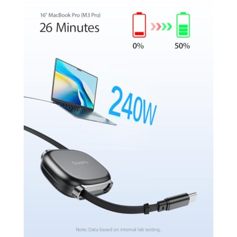 كابل SooPii USB C قابل للسحب إلى USB C 2 حزمة 3.3 قدم، سلك شحن سريع USB C بقوة 240 وات مع تخزين Mag Snap، كابل من النوع C محدد مسبقًا بطول 5 مراحل لهاتف iPhone 16/15 Pro Max وGalaxy S25/24 - Image 2
