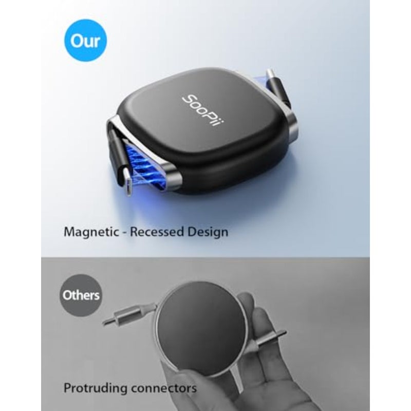 كابل SooPii USB C قابل للسحب إلى USB C 2 حزمة 3.3 قدم، سلك شحن سريع USB C بقوة 240 وات مع تخزين Mag Snap، كابل من النوع C محدد مسبقًا بطول 5 مراحل لهاتف iPhone 16/15 Pro Max وGalaxy S25/24 - Image 4