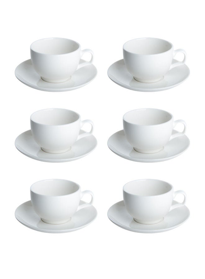 Dove 12-Piece Porcelain Tea Cup & Saucer Set 200ML White, Set for 6 People - Image 1