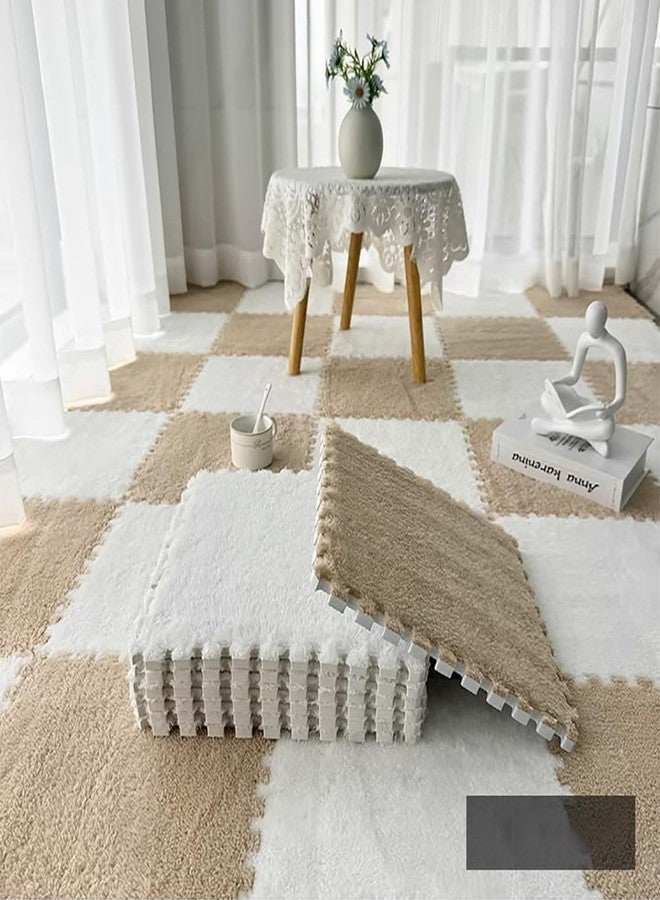 LOWEMN 12 Pieces Interlocking Plush Foam Carpets, Soft and Fuzzy Rugs with Padding, Colorful Floor Protection Mats for Kids Playroom (White and Green, 11.8 X - Image 3