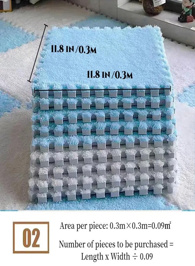 LOWEMN 12 Pieces Interlocking Plush Foam Carpets, Soft and Fuzzy Rugs with Padding, Colorful Floor Protection Mats for Kids Playroom (White and Green, 11.8 X - Image 5