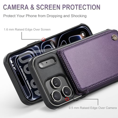 Vinich for iPhone 17 Pro Wallet Case with Card Holder, RFID Blocking Credit Slots Kickstand Shockproof Phone Cover Fit for iPhone 17 Pro 6.3" Purple - Image 2