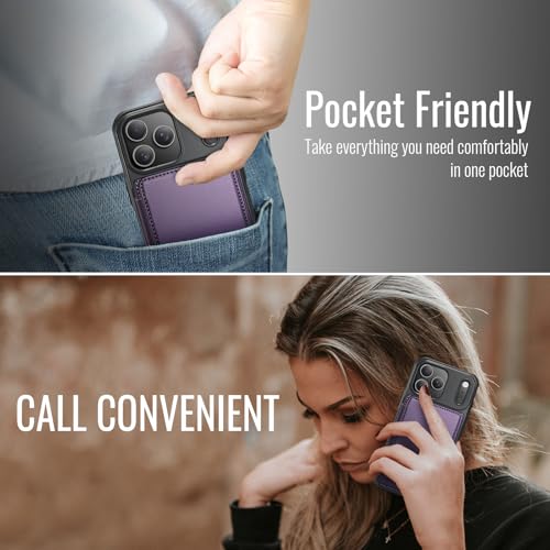 Vinich for iPhone 17 Pro Wallet Case with Card Holder, RFID Blocking Credit Slots Kickstand Shockproof Phone Cover Fit for iPhone 17 Pro 6.3" Purple - Image 3