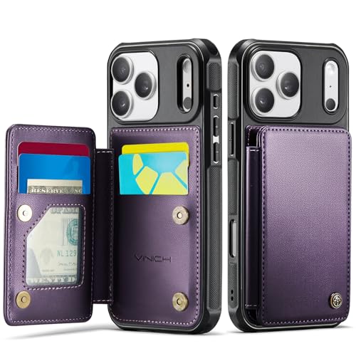 Vinich for iPhone 17 Pro Wallet Case with Card Holder, RFID Blocking Credit Slots Kickstand Shockproof Phone Cover Fit for iPhone 17 Pro 6.3" Purple - Image 1