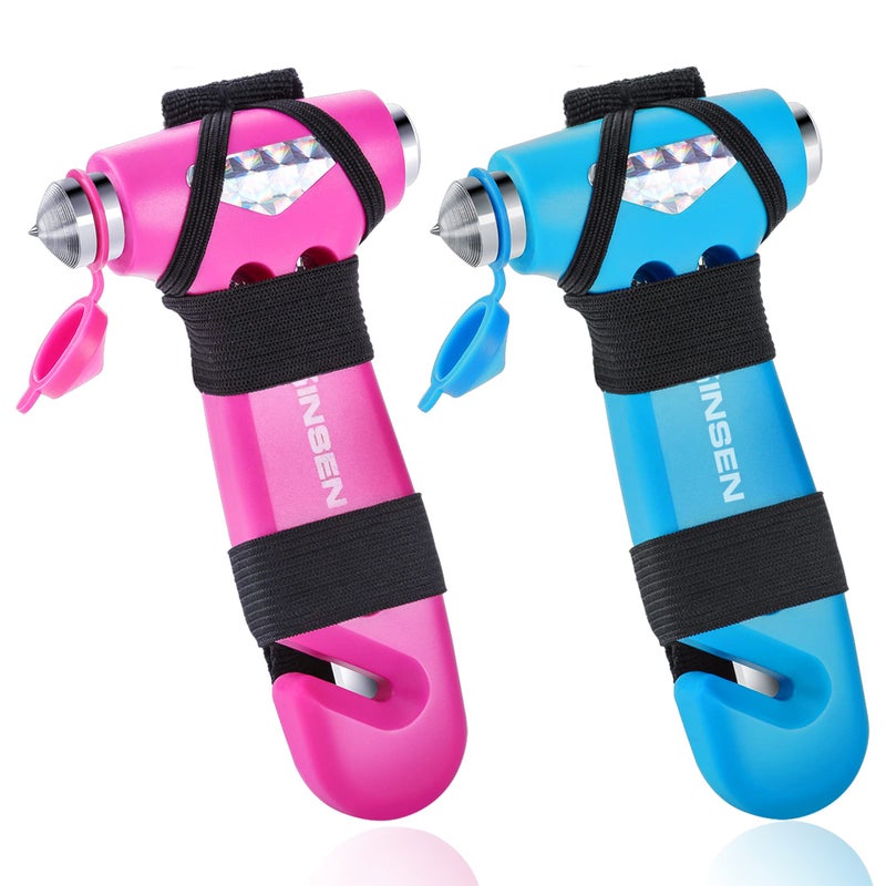 SINSEN Car Safety Hammer Automotive Window Breaker and Seatbelt Cutter for Women Roadside Emergency Kit 3 in 1 Escape Tools Road Trip Essential and Must Haves 2 Pink