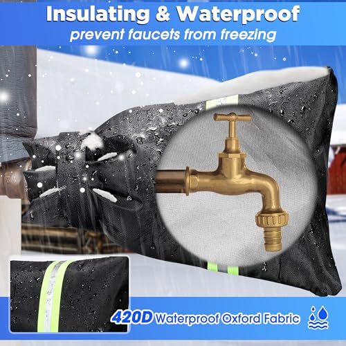 IPOW Outdoor Faucet Covers for Winter Freeze Protection - Pro 10"H x 6.3"W Outside Hose Bib Reusable Thickened Water Spigot Covers Winter Insulated, Waterproof Water Faucet Socks - 4 Pack - Image 2