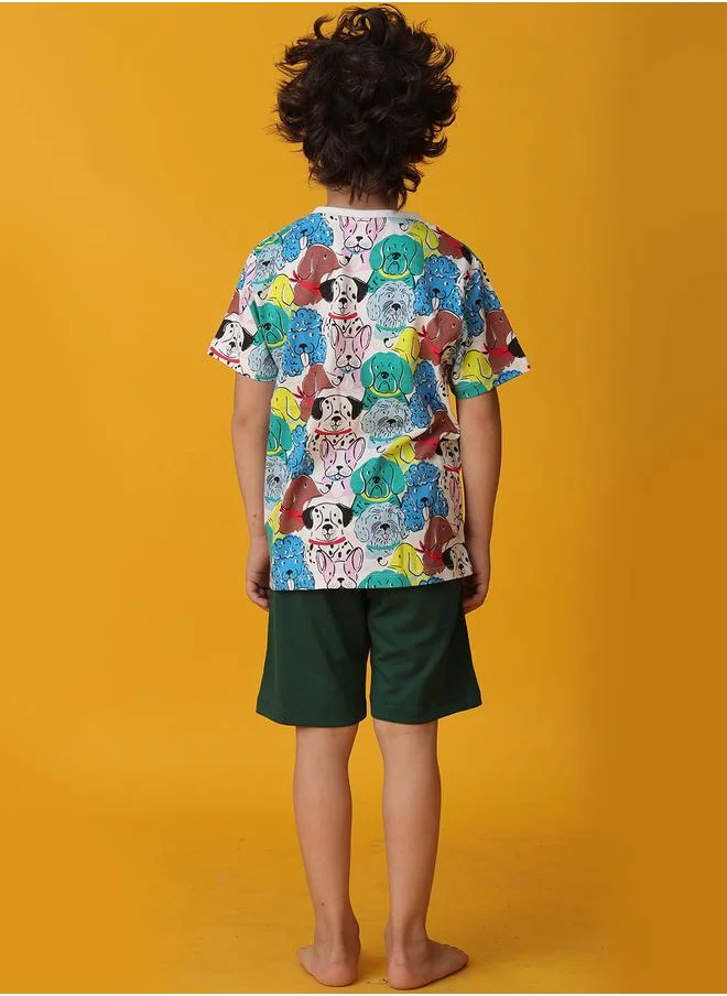 انثريلو Anthrilo All-Over Dog Print Short Sleeve T-Shirt and Shorts Set