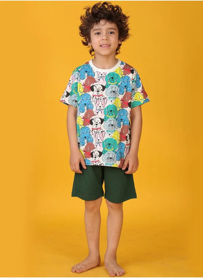 انثريلو Anthrilo All-Over Dog Print Short Sleeve T-Shirt and Shorts Set