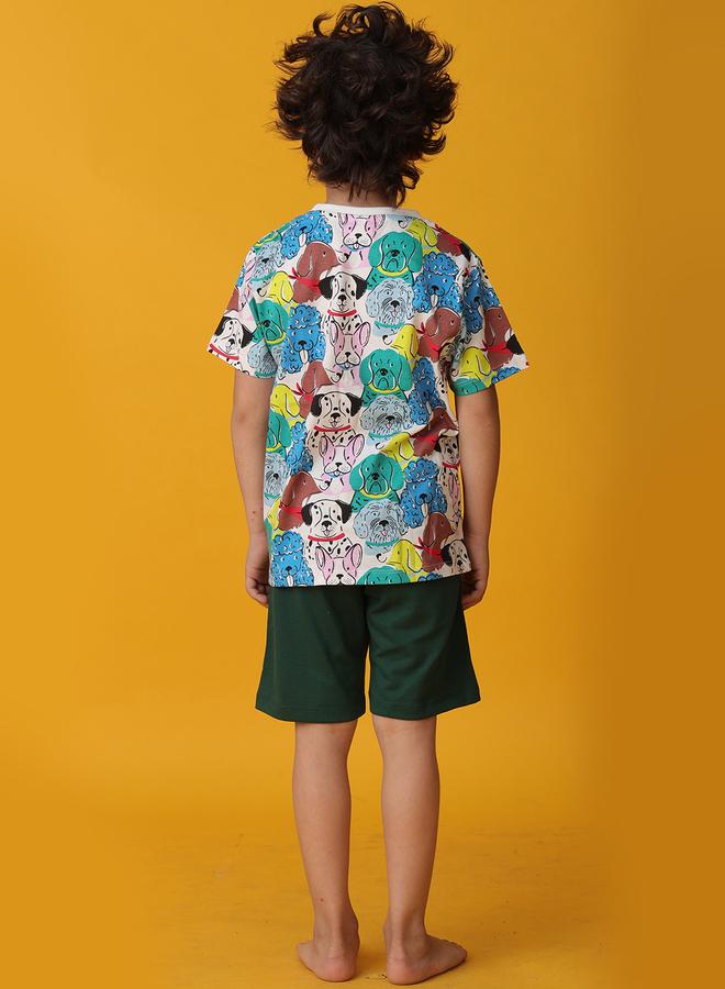 Anthrilo All-Over Dog Print Short Sleeve T-Shirt and Shorts Set - Image 1