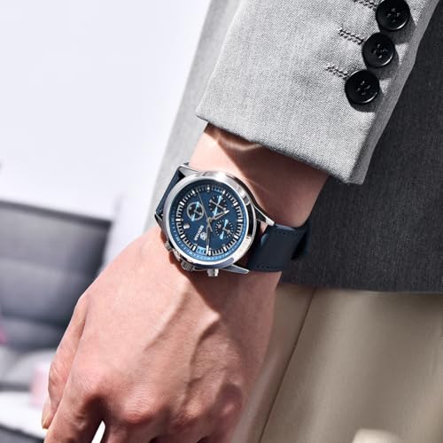 PAGRNE DESIGN BENYAR Mens Watches Analog Quartz Chronograph Waterproof Wrist Watches for Men Luminous Fashion Business Casual Sport Elegant Dress Watch with Calendar Stainless Steel/Leather Strap - Image 2