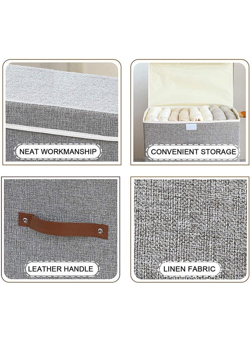 OHAHO Storage Bins with Lids 3 Pack, Collapsible Storage Box with Handle, for Organizing Toys, Clothes, Office, 38x25x25cm, Grey - Image 2