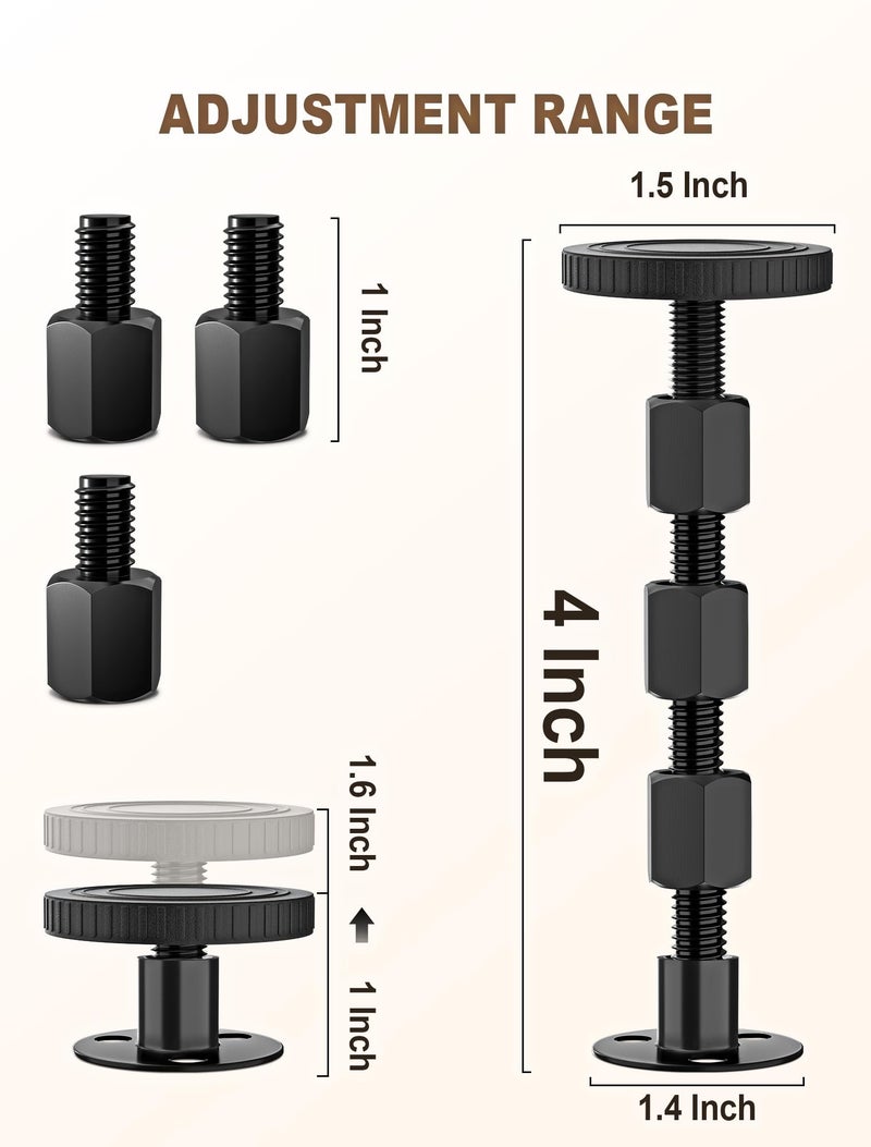 MERDTTES 4PCS Adjustable Threaded Bed Frame Anti-Shake Tool, Upgraded Headboard stoppers with Free Furniture Pads, Easy Installation Bedside Anti-Shake Tool for Headboards, Cabinets and Sofas, 1.18-4.13in - Image 2