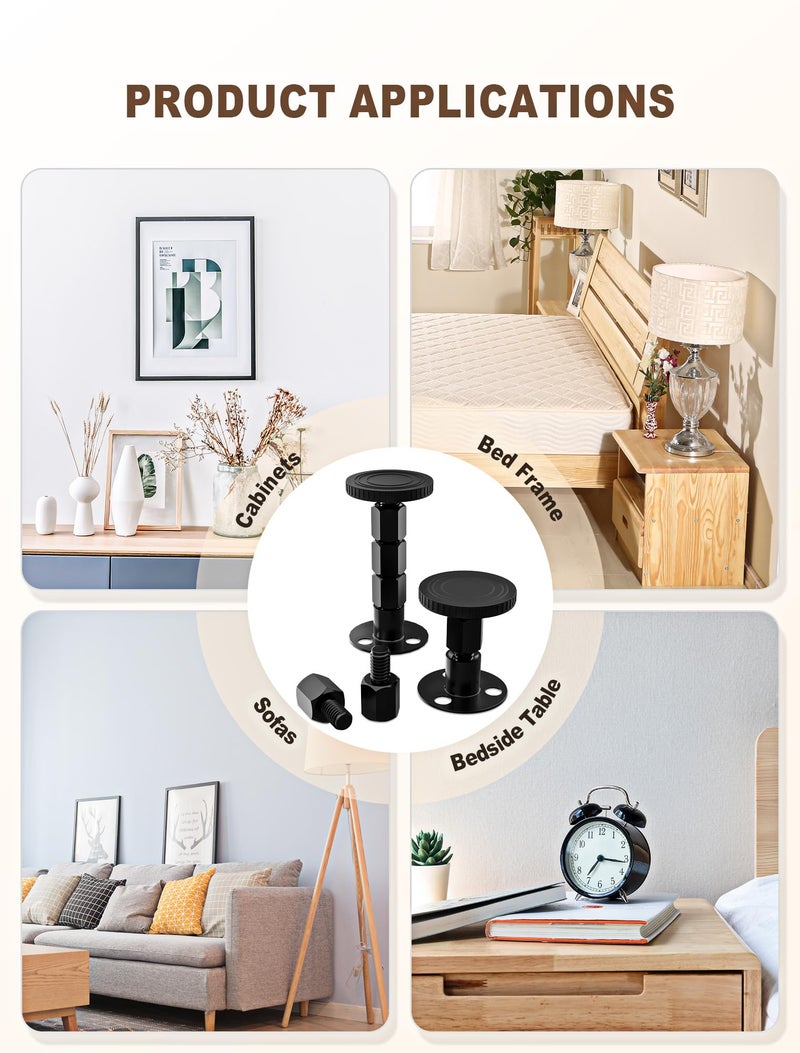 MERDTTES 4PCS Adjustable Threaded Bed Frame Anti-Shake Tool, Upgraded Headboard stoppers with Free Furniture Pads, Easy Installation Bedside Anti-Shake Tool for Headboards, Cabinets and Sofas, 1.18-4.13in - Image 5