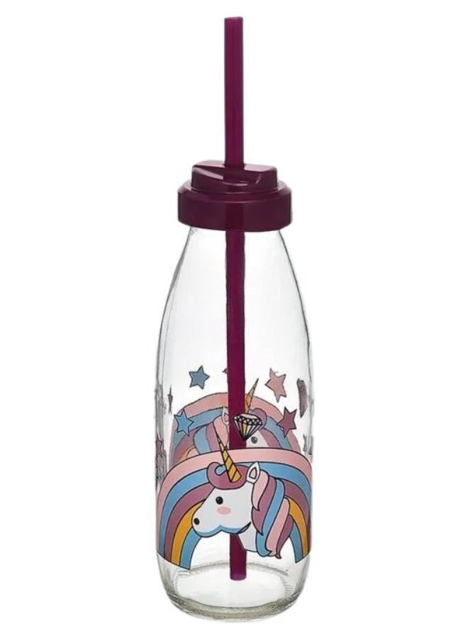 باجار زجاجة حليب زجاجية مع ماصة - زجاجة حليب زجاجية - زجاجة ماء - زجاجة زجاجية قابلة لإعادة الاستخدام لحليب الألبان مع ماصات وأغطية لولبية، 500 مل، شفافة - Image 1