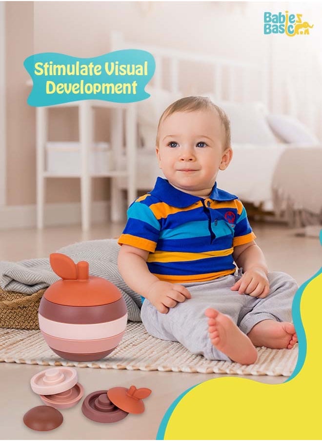 Babies Basic Silicone Stacking Toy For Babies/Kids, Apple Shape, Bpa Free 100% Safe - Apple  - Image 4