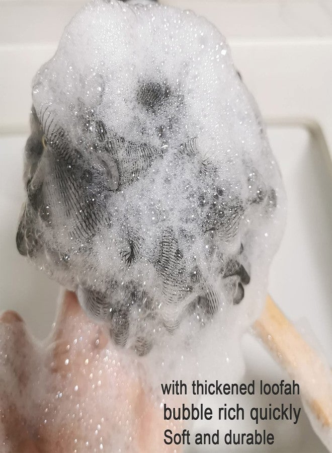 Arswin Shower Sponge Loofah Back Scrubber,Loofah on a Stick,PE Soft Mesh Loofah Body Scrubber with Wooden Handle,Bath Sponge for Women Kids (Black) - Image 2