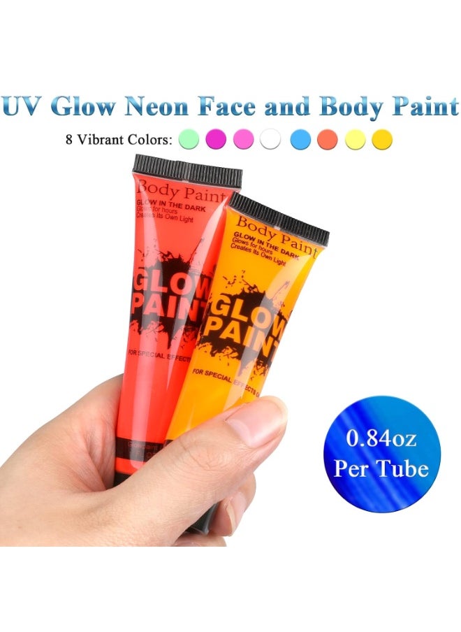 fenshine UV Blacklight Neon Face and Body Paint, 8 Tubes 0.84oz Glow in the Dark Body Paints, Neon Fluorescent Glow in Dark Party Supplies  - Image 4