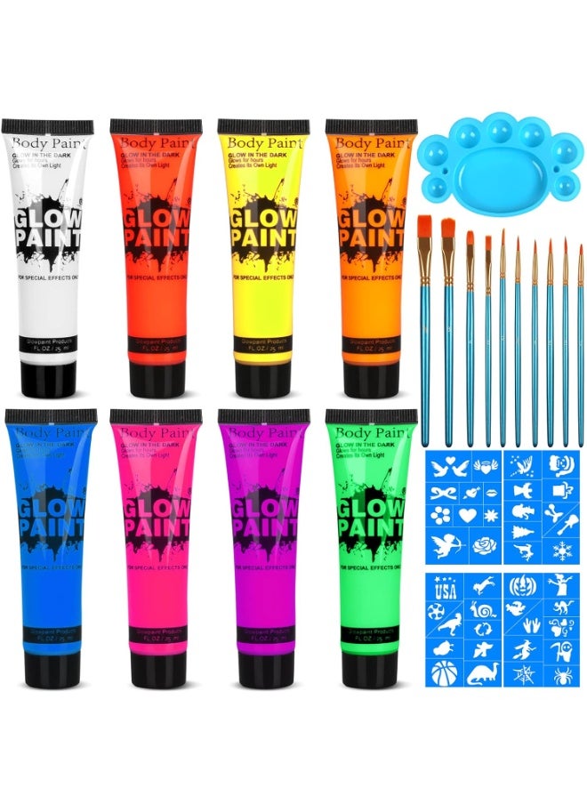 fenshine UV Blacklight Neon Face and Body Paint, 8 Tubes 0.84oz Glow in the Dark Body Paints, Neon Fluorescent Glow in Dark Party Supplies  - Image 1