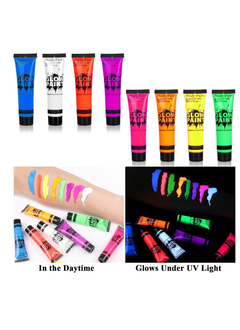 fenshine UV Blacklight Neon Face and Body Paint, 8 Tubes 0.84oz Glow in the Dark Body Paints, Neon Fluorescent Glow in Dark Party Supplies  - Image 5
