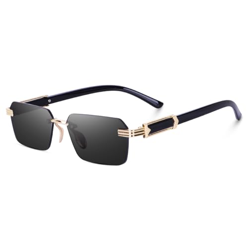 Dervin Rectangular Rimless Sunglasses for Men and Women (Black) - Image 1