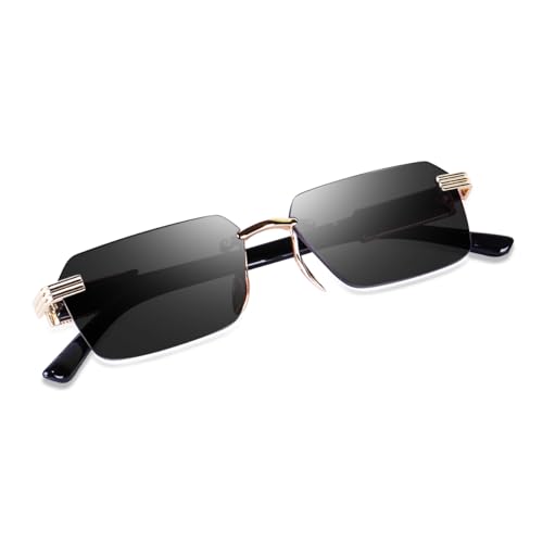 Dervin Rectangular Rimless Sunglasses for Men and Women (Black) - Image 3