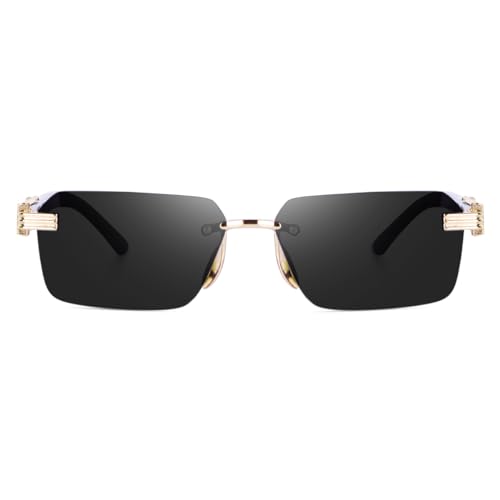 Dervin Rectangular Rimless Sunglasses for Men and Women (Black) - Image 2