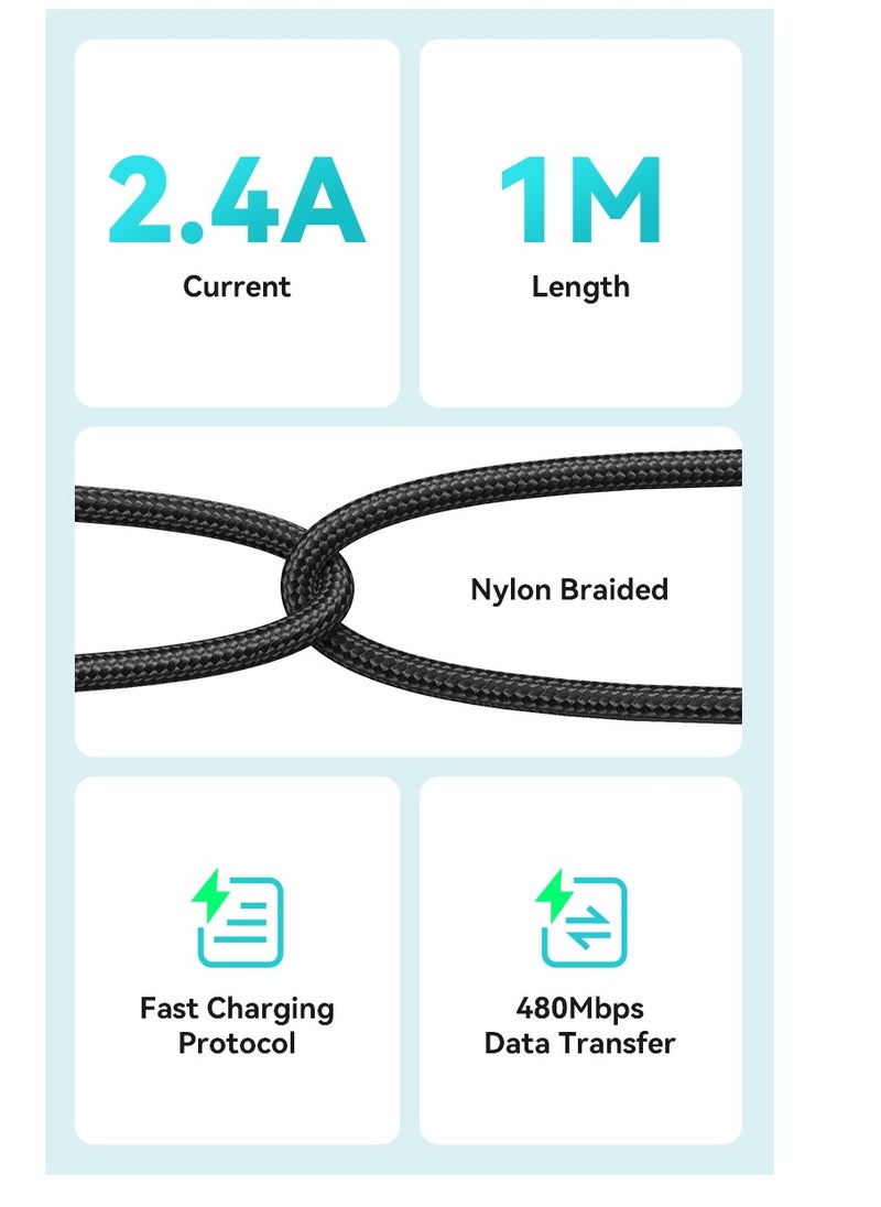 BWOO BWOO Aluminum Alloy Charger Cable Nylon Braided Cable 1M for Iphone, Ipad & Android Phones – USB A to USB C  - Image 5