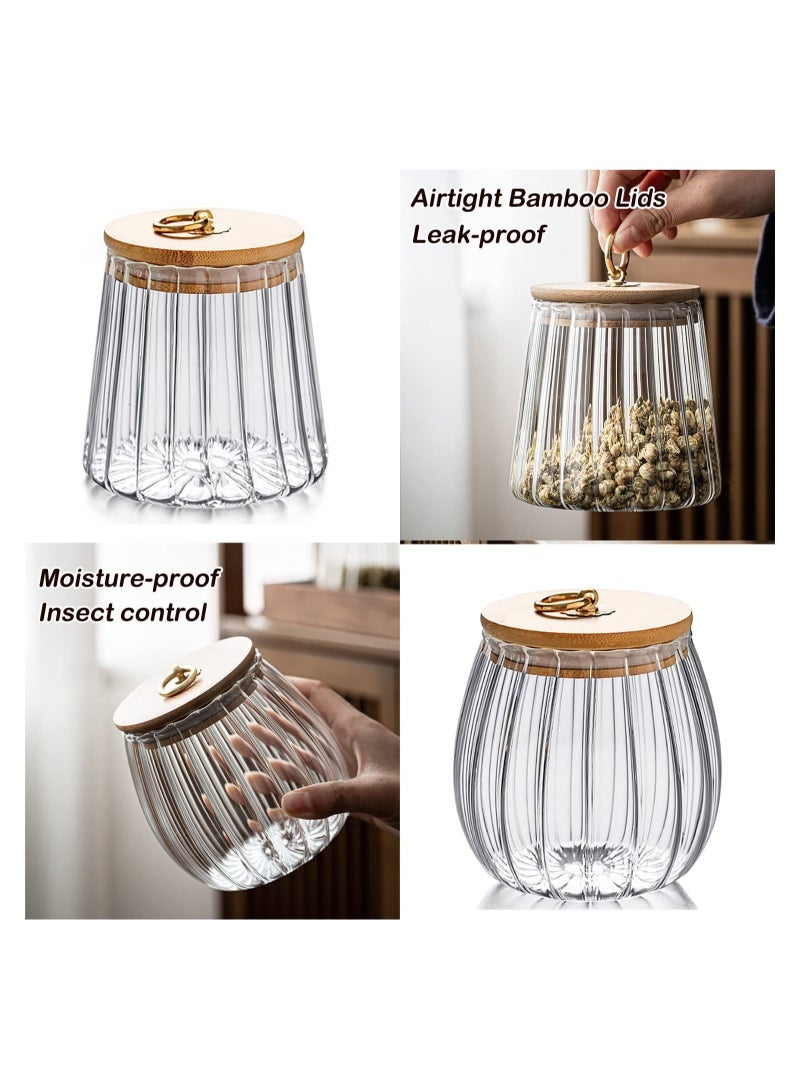 Airtight Glass Jars Set of 4,Glass Coffee Nuts Canister with Bamboo Lid,Petal Decorative Coffee Storage Container (Oval)  - Image 4