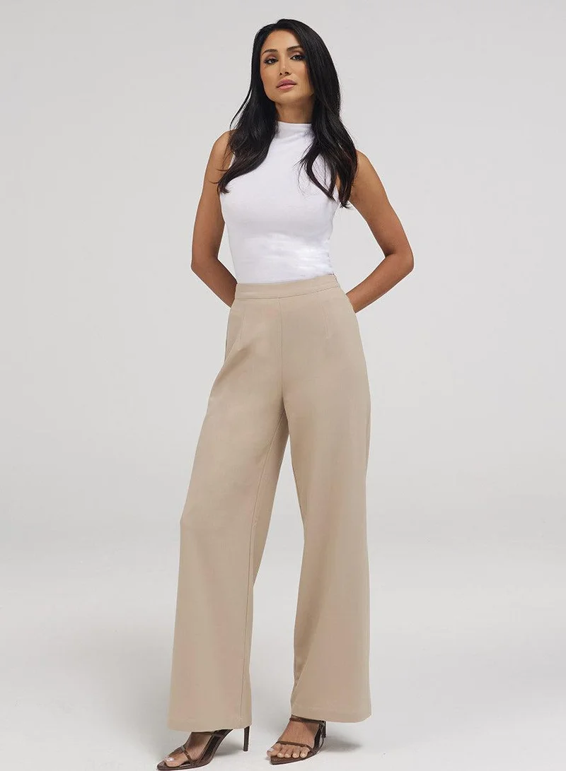 زجزاج Flared Leg Formal Pant - Beige