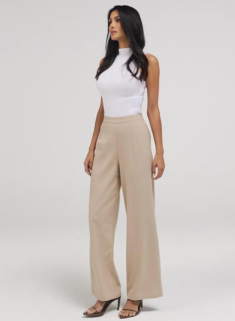 زجزاج Flared Leg Formal Pant - Beige