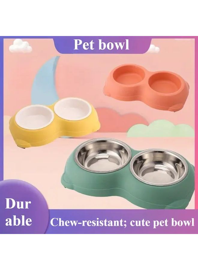 Easy Disassembly Stainless Steel Double-Bowl Pet Feeder Anti-Slip Anti-Tipping White Bowl - Image 1