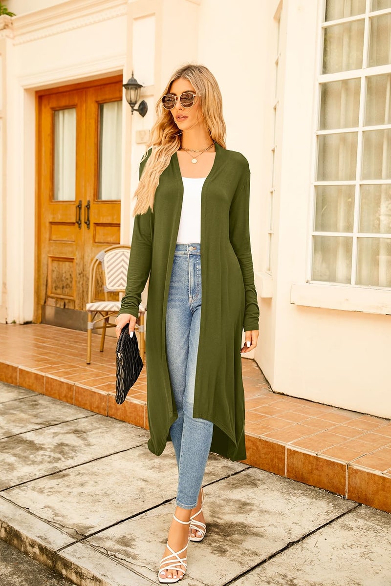 Newchoice Womens Open Front Long Sleeve Fall WinterTrendy Long Cardigan with Pockets (Army Green,M) - Image 2