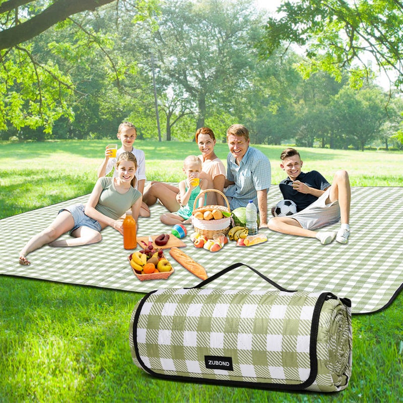 ZUBOND Picnic Blankets Outdoor Blanket, 80''x80'' Extra Large Beach Blanket Waterproof Sandproof Foldable & Machine Washable, Vintage Gingham Grass Lawn Park Blankets for Family Camping Party Music Festival - Image 1